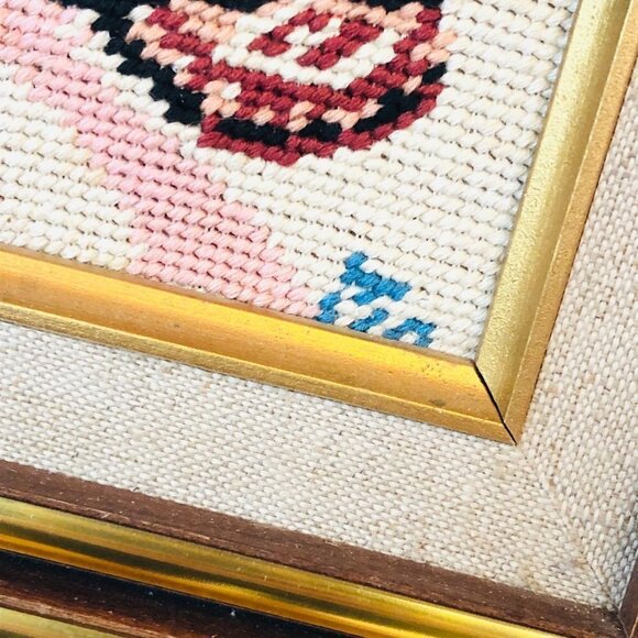 70s Big Eye Prairie Girl Needlepoint Wall Hanging Vintage Cross Stitch Fiber Art - Picture 5 of 12